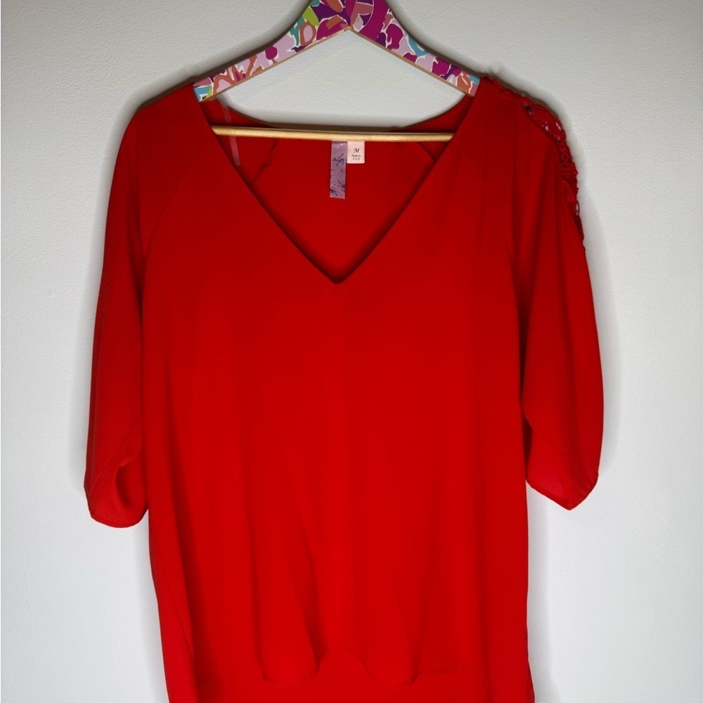 Elegant V-Neck Red Blouse | Size Medium - Picture 2 of 6
